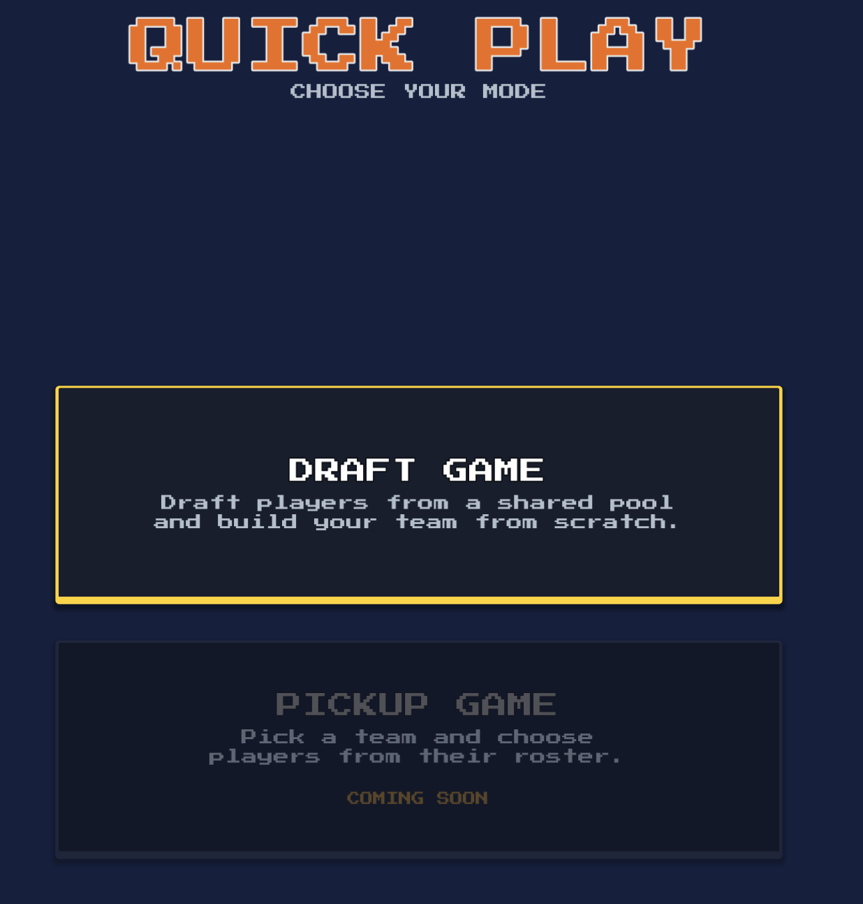 Quick Play screen